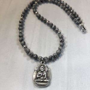 6MM Larvikite Bead Necklace w/Quartz